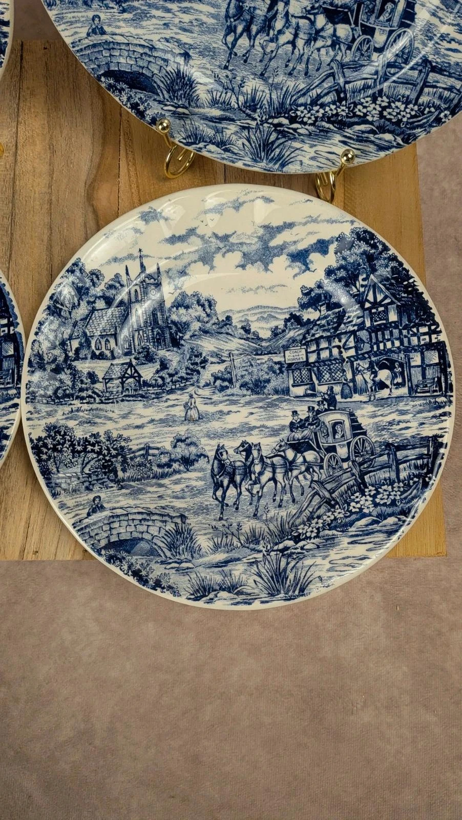 Lot de 4 assiettes à dessert décor village anglais – bleu & blanc – photo 3